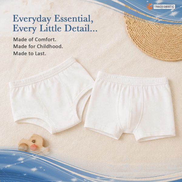 White children's underwear set emphasizing comfort and durability.