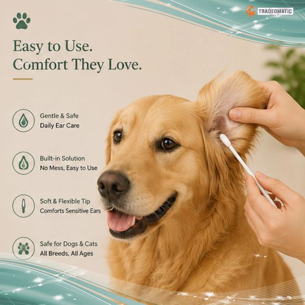 Comfortable and safe ear care for pets with a gentle, flexible ear cleaning solution.