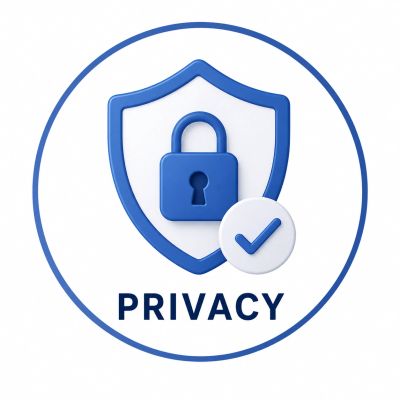 Blue lock and shield symbol representing privacy protection.