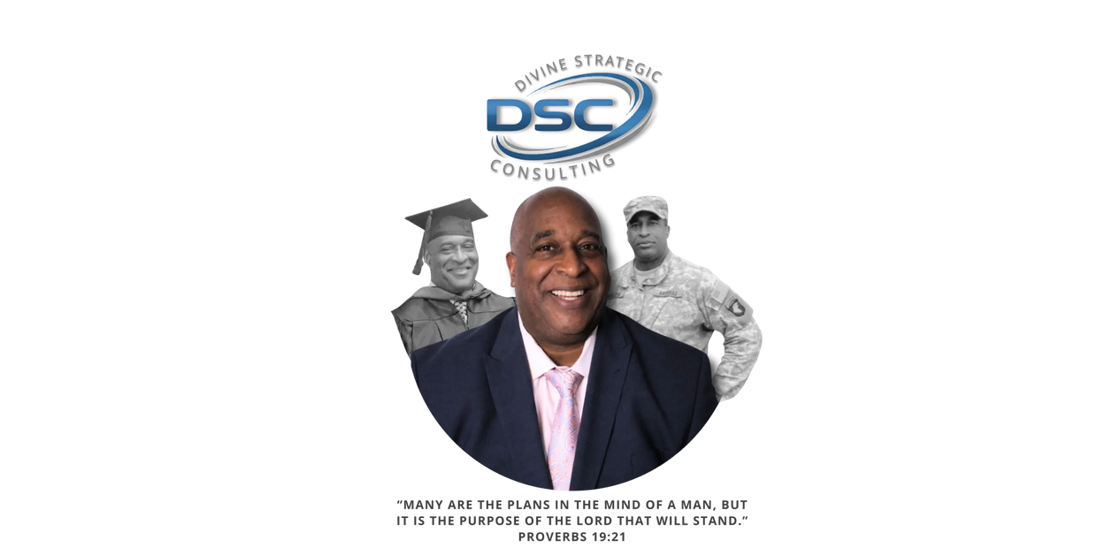 DSC logo with a man in a suit, a graduate, and a soldier, featuring a Proverbs 19:21 quote.