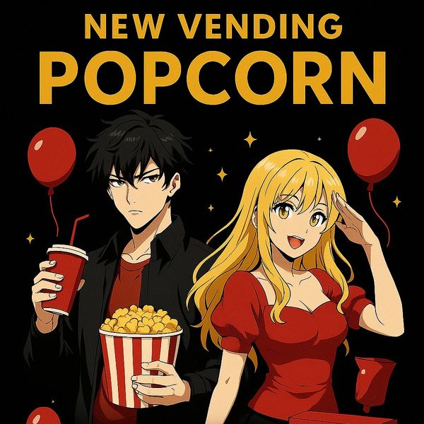 Anime-style poster promoting new vending popcorn by Taylor Event Co.