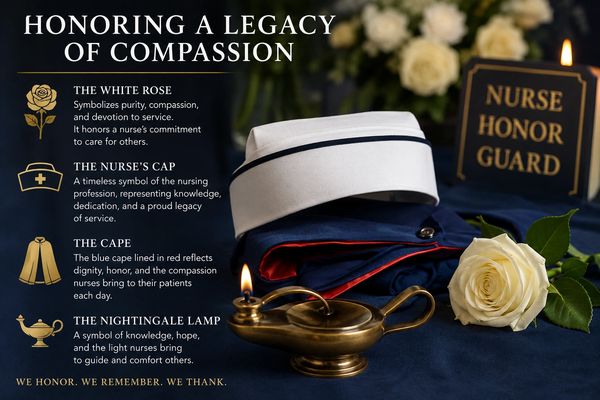 Symbols honoring nurses' compassion and service.