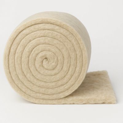 Rolled beige wool insulation material with a soft texture.