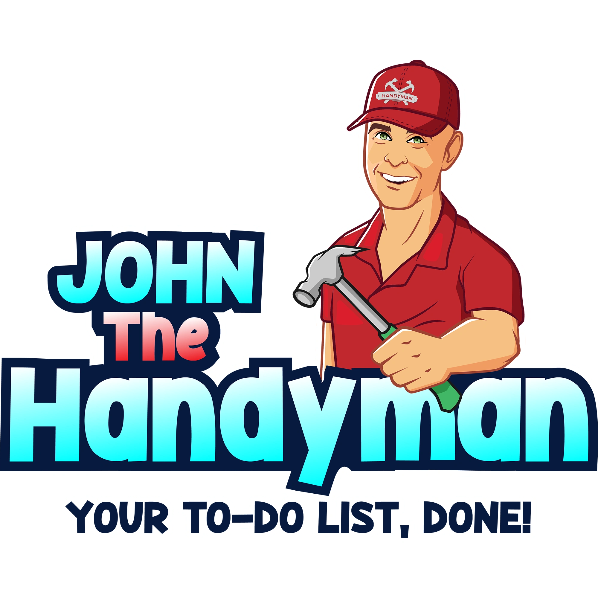 Logo of John the Handyman with a man holding a hammer and a tagline.