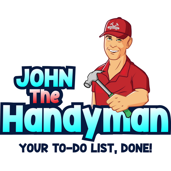 Logo of John the Handyman with a man holding a hammer and a tagline.