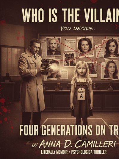 A man and a girl investigate a mysterious case with photos linked by strings.
