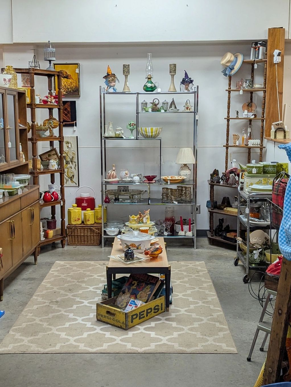 Antique Booth A130  vintage books, pyrex, glassware, fairy lamps, unique planters and collectors pie