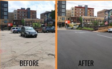 Professional Asphalt Resurfacing before and after.