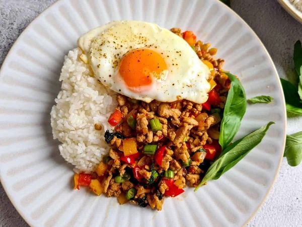 thai stir fry-basil-pork-thai egg