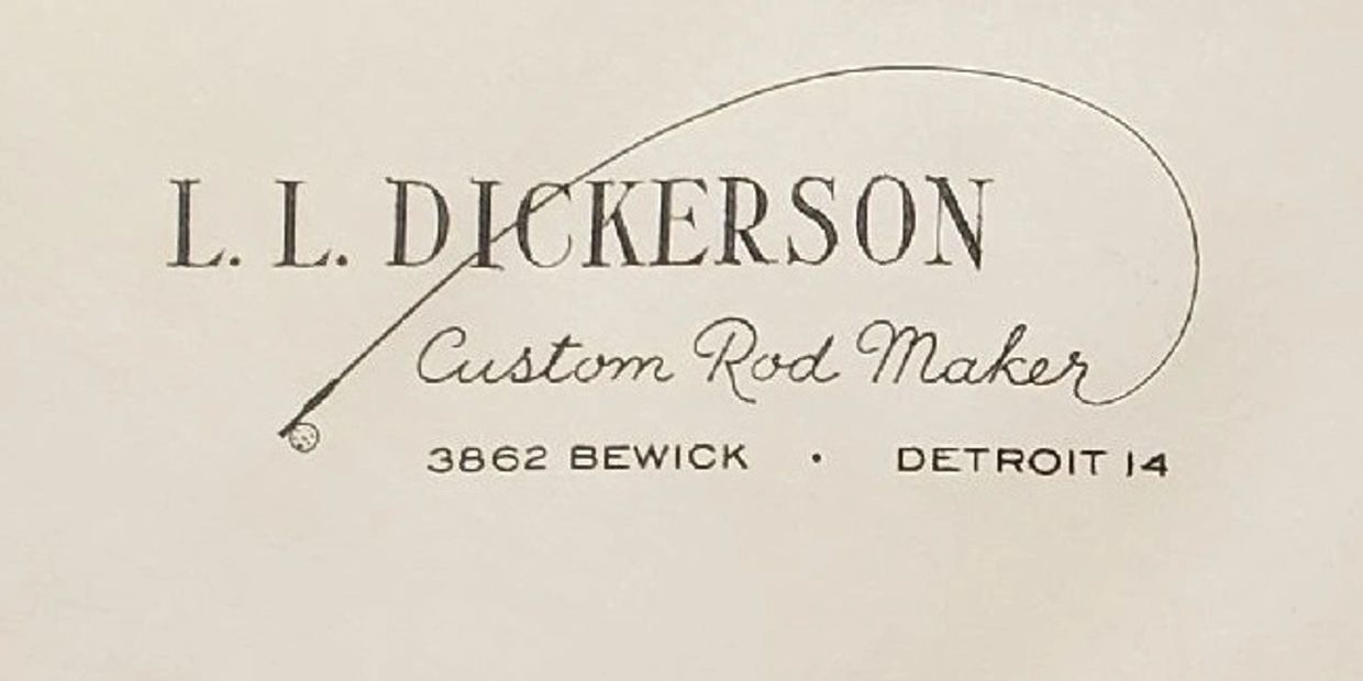 Lyle Dickerson bamboo fly rod, Lyle Dickerson logo, Lyle Dickerson business card, Dickerson ephemera