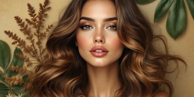 Luxurious Taurus hair with soft waves. Earthy background highlights Taurus zodiac symbol