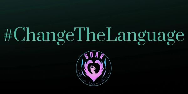 #ChangeTheLanguage hashtag with SOAR logo on black background.