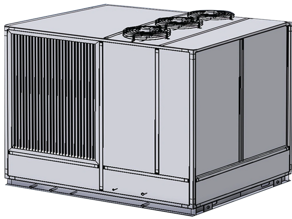 Industrial HVAC rooftop unit with fans and vents.