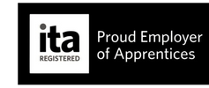 Logo stating 'Proud Employer of Apprentices' with ITA Registered mark.