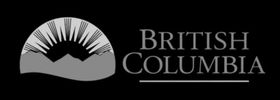 British Columbia logo with stylized sun and mountains.