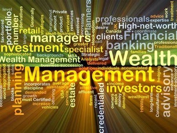 Word cloud highlighting key terms related to wealth and investment management.