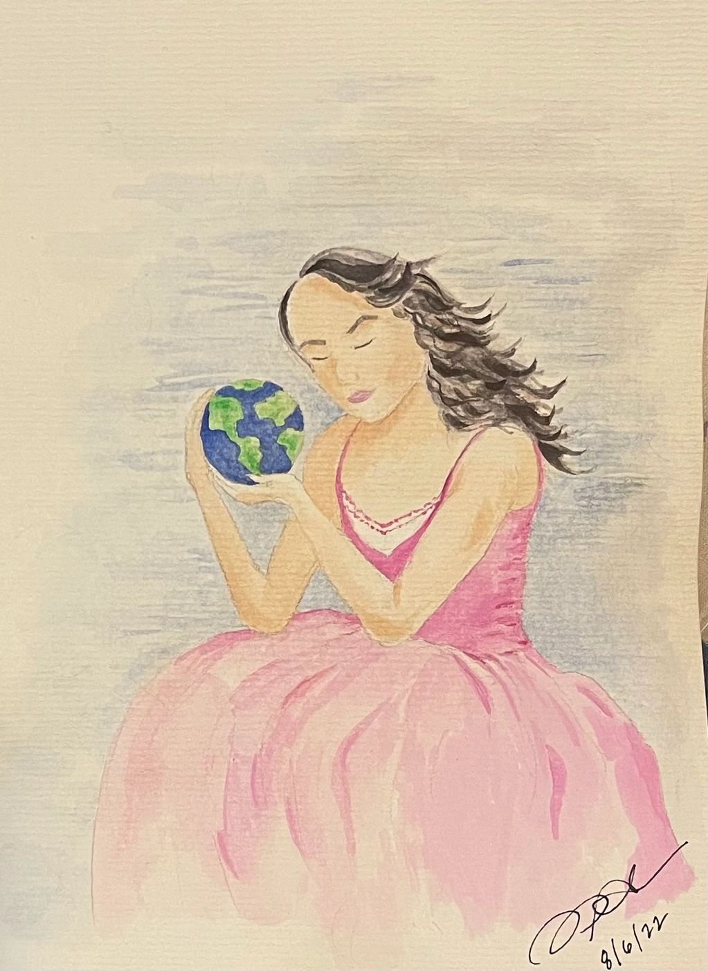 Acuarela menina segurando globo
Watercolor girl holding the globe