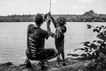 fishing with dad black and white Nashville documentary photographer