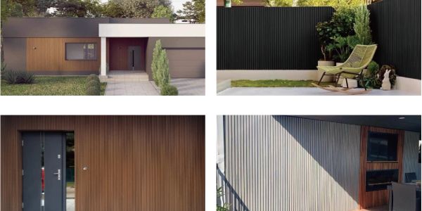 Modern house exterior with vertical wooden slats and minimalist design.