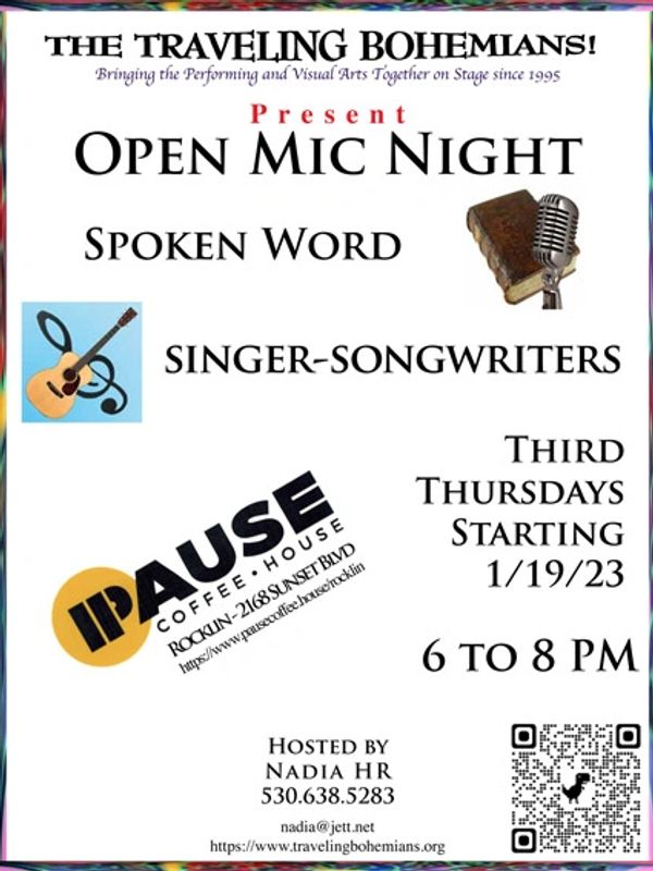 Flier for Pause Coffee Open Mics