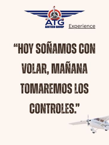 Inspirational aviation quote about dreaming and taking control, with ATG Airtech Group logo.