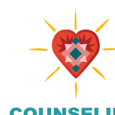 A stylized heart with geometric patterns and glowing rays above the word 'COUNSELLI'.