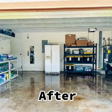 A picture of a garage floor with sealer installed