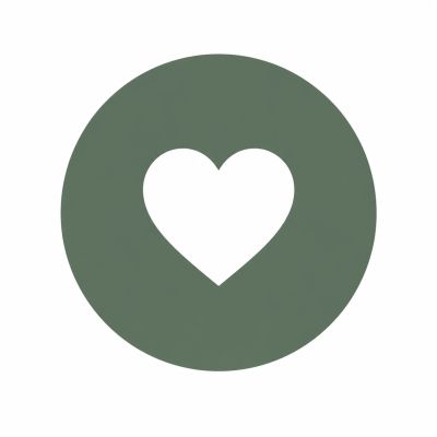 White heart icon inside a green circular background.