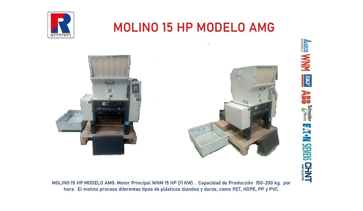 Molino industrial de 15 HP para plásticos.