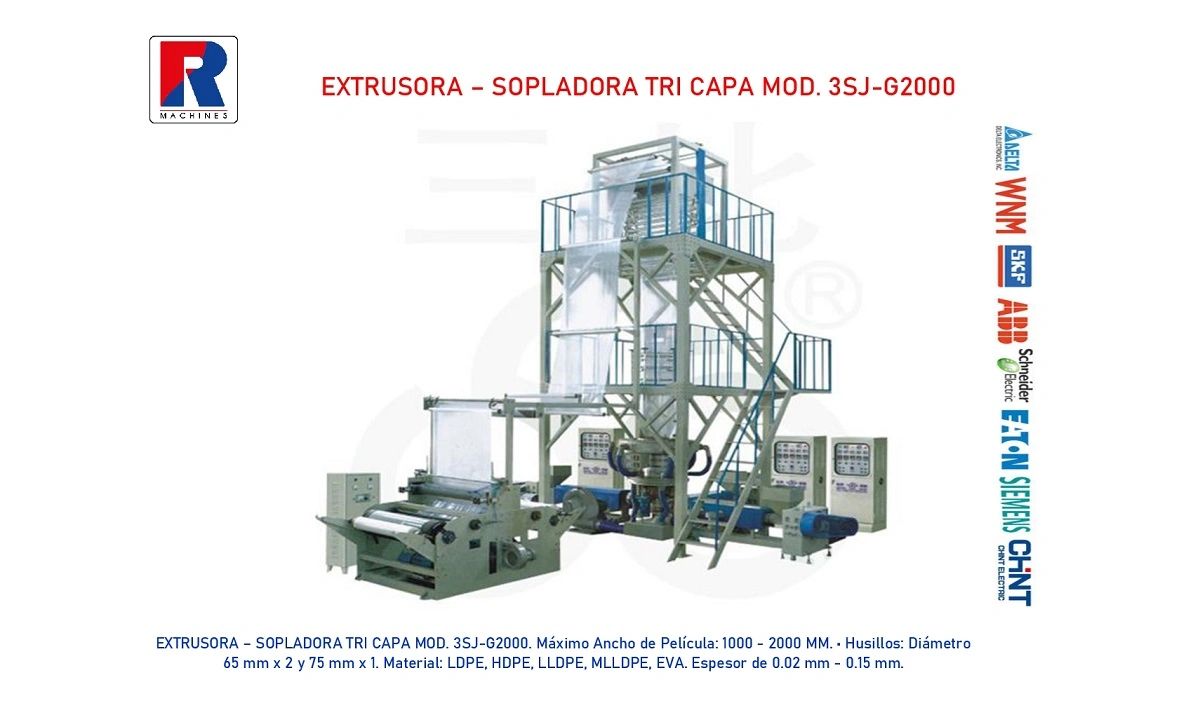 Máquina extrusora sopladora de tres capas modelo 3SJ-G2000.