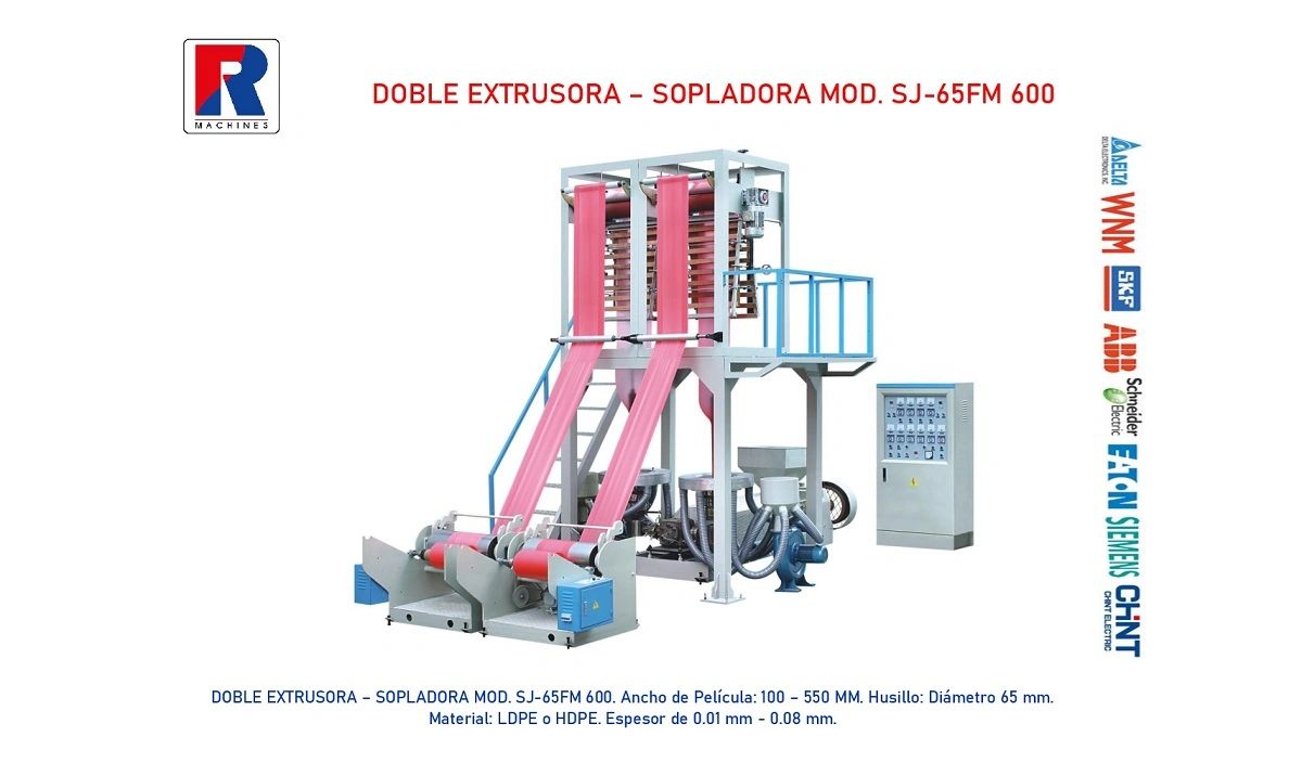 Máquina doble extrusora sopladora para films de LDPE o HDPE.