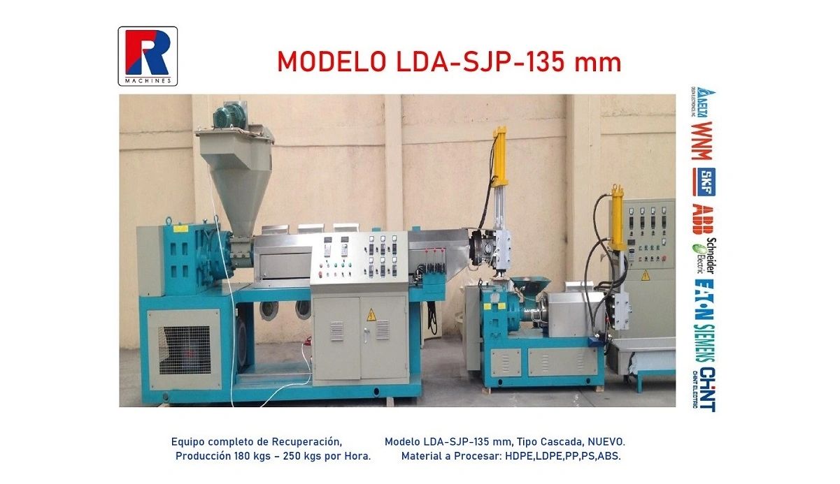 Máquina modelo LDA-SJP-135 mm para recuperación de material plástico.