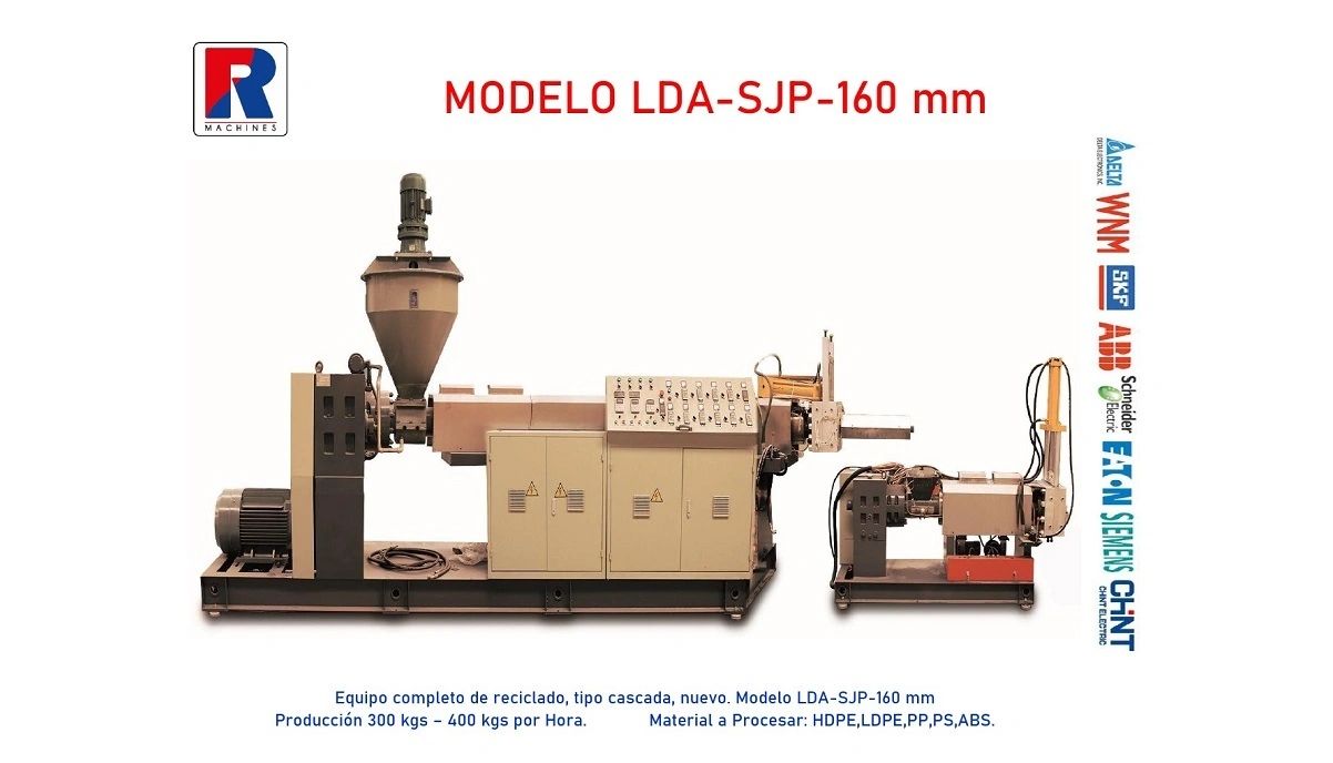 Máquina modelo LDA-SJP-160 mm para reciclaje de plásticos.