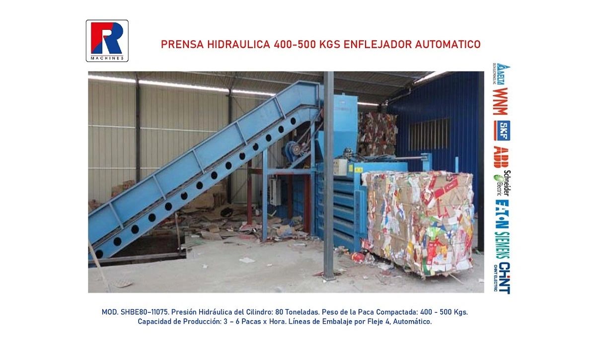 Prensa hidráulica automática para compactar hasta 500 kg.