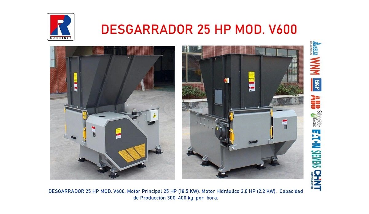 Imagen de un desgarrador industrial de 25 HP modelo V600.
