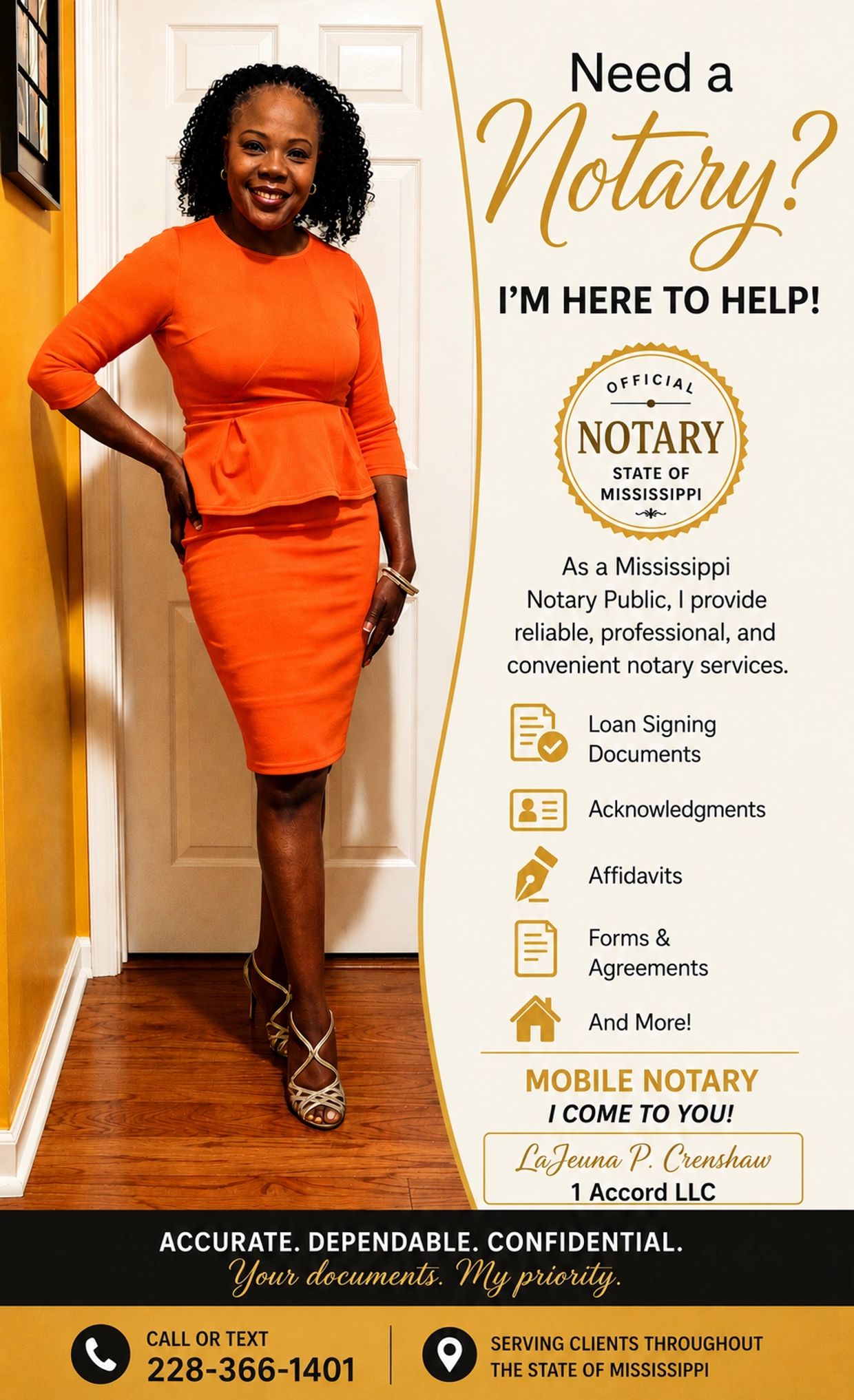 Professional Mississippi notary public offering mobile services with a smile.