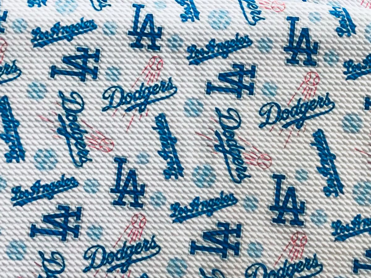 LA Dodgers bullet fabric on white 1 yard 1 2 yard strips