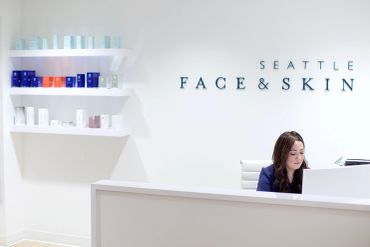 Reception area of a skincare clinic called Seattle Face &amp; Skin.