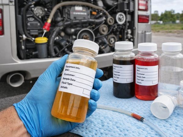 RV Fluid Analysis Sample Bottles | Diesel Engine Oil, Coolant, Transmission Fluid Lab Testing