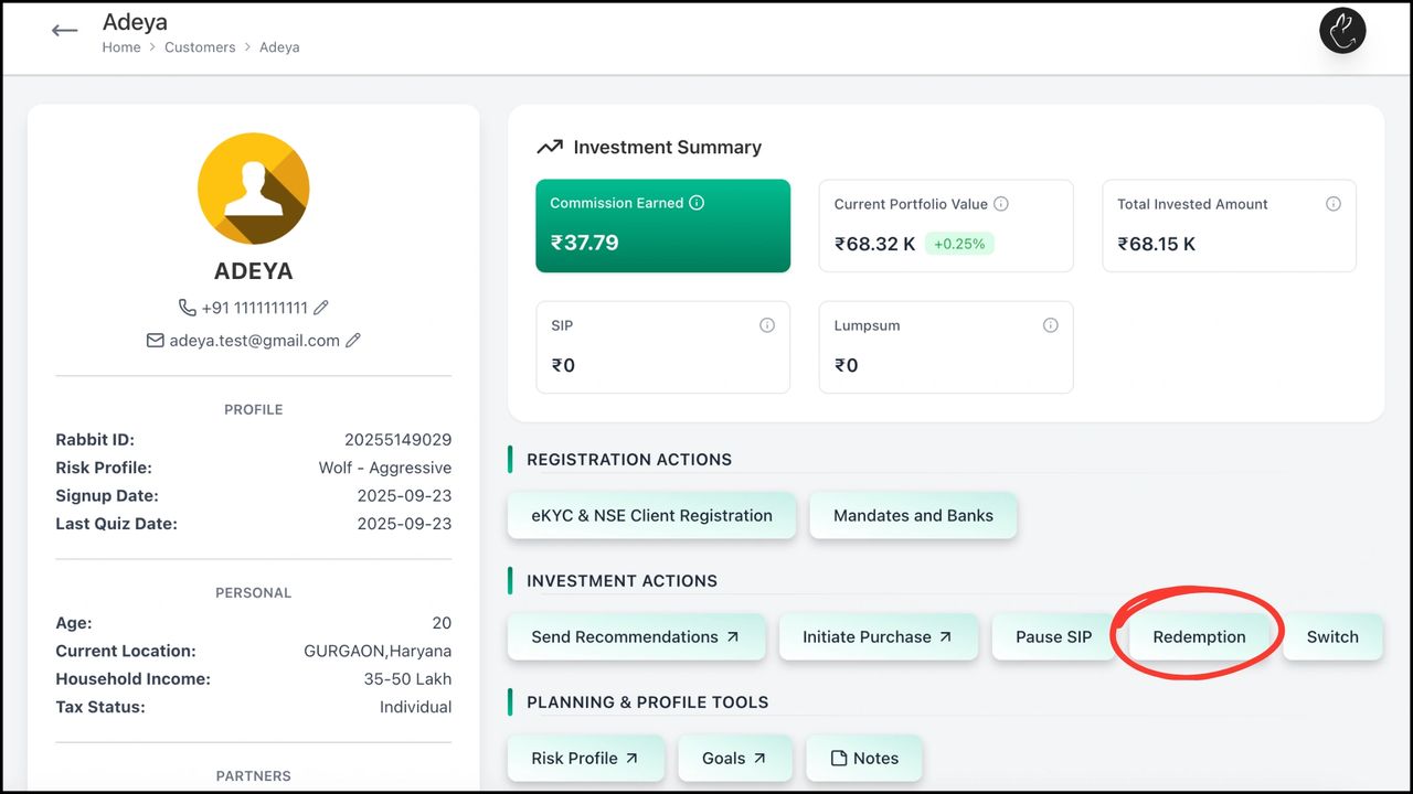 Click on ‘Redemption’