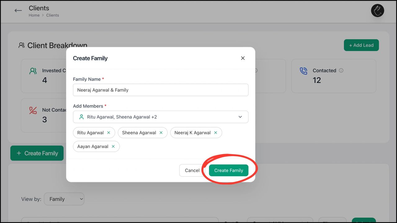Recheck details and click on ‘Create Family’