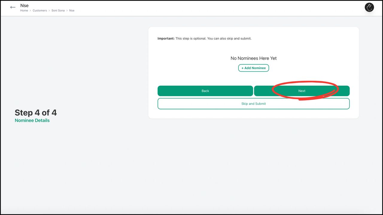 Add 'Nominee Details' and click on Next