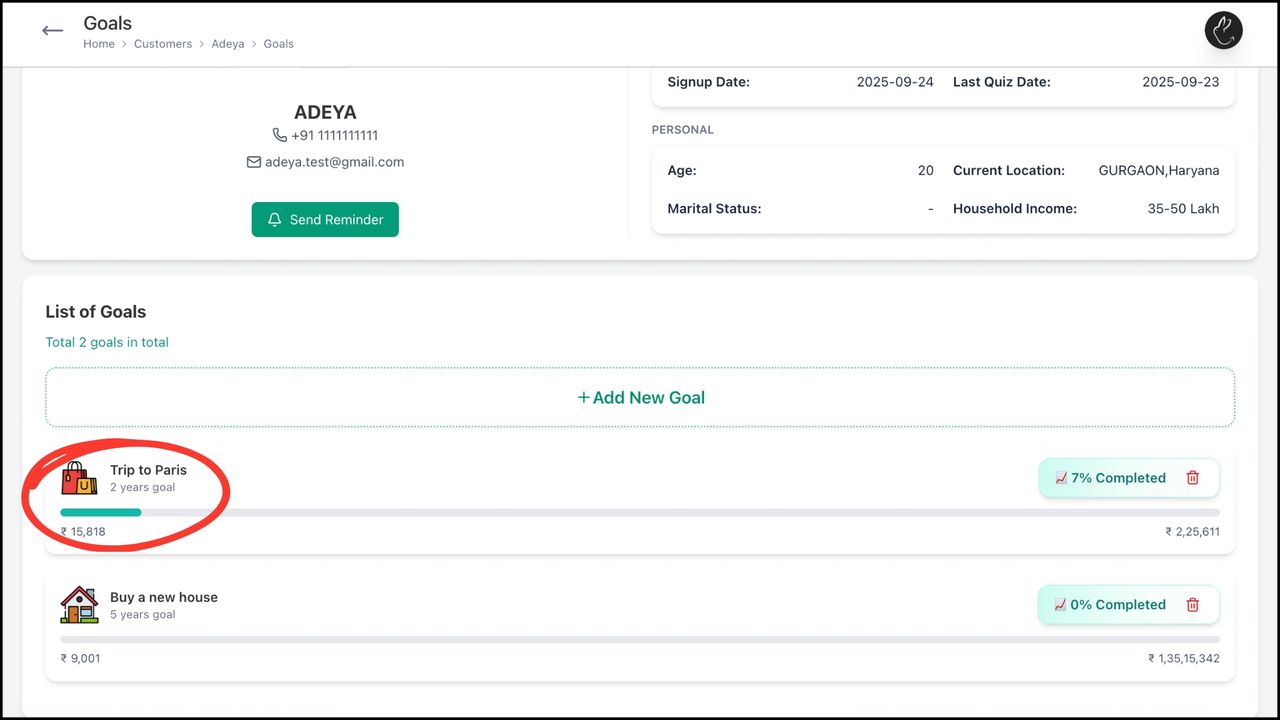 Your new goal is now added to 'List of Goals'. You can see goal progress, amount that you have accumulated until now, and the final amount that you need to achieve. You can see detailed information of the goal by clicking on it