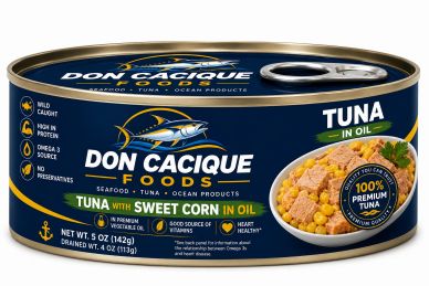 Can of Don Cacique tuna with sweet corn in oil.