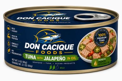 Can of Don Cacique Foods Tuna with Jalapeño in oil.
