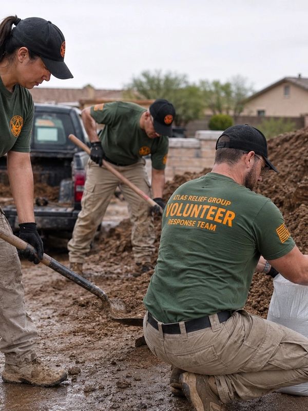 Volunteers working on a muddy relief project.