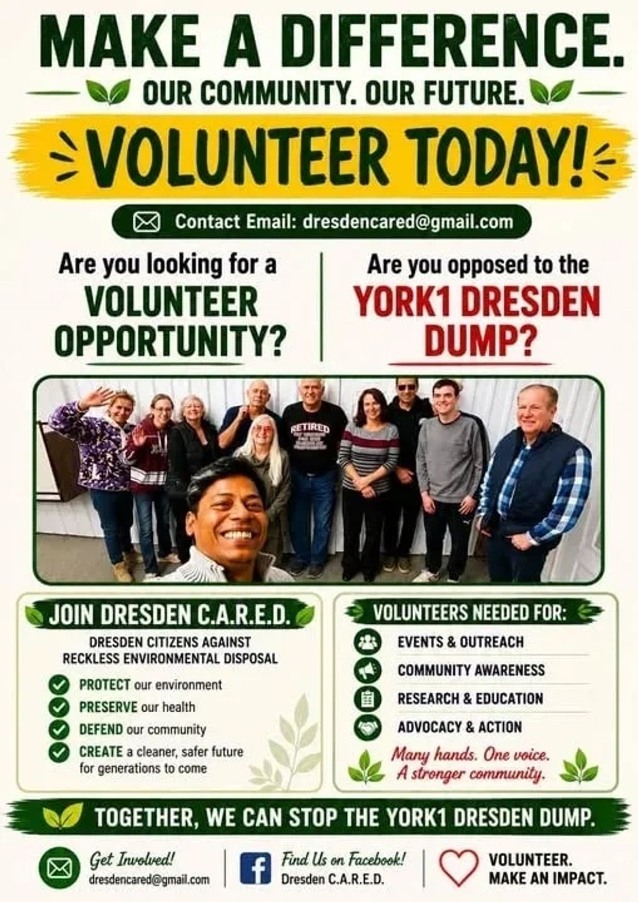 Community volunteers unite to stop the York1 Dresden dump and protect the environment.