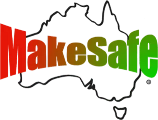 Map of Australia with 'Make Safe' text in gradient colors.