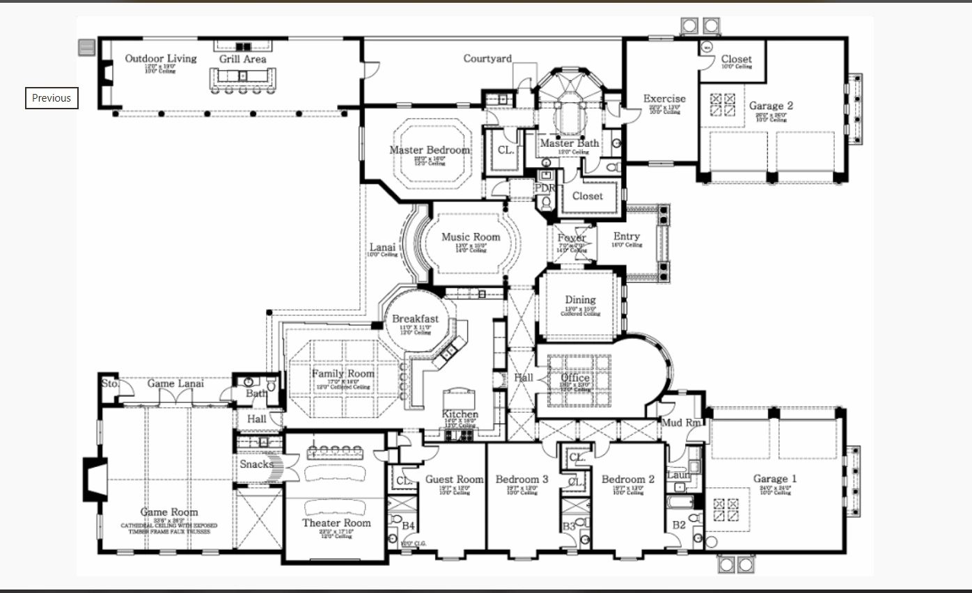 Detailed floor plan of a spacious house with multiple living areas and amenities.