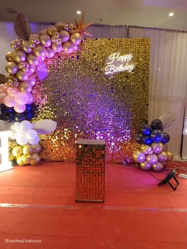 Golden sequin panel premium birthday decoration setup. 🎈✨